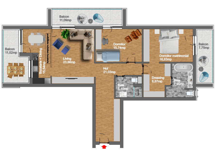 Model 2 ap. 3 camere